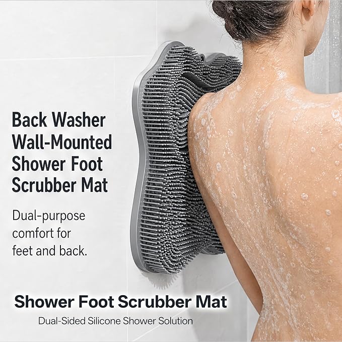 Silicone Shower Foot Scrubber Mat, Dual-Sided, 11.8 x 11 in, 1 Pack | Foot Scrubber in Shower for Deep Cleaning & Exfoliation. Wall-Mounted or floor use with suction cups for feet and back.