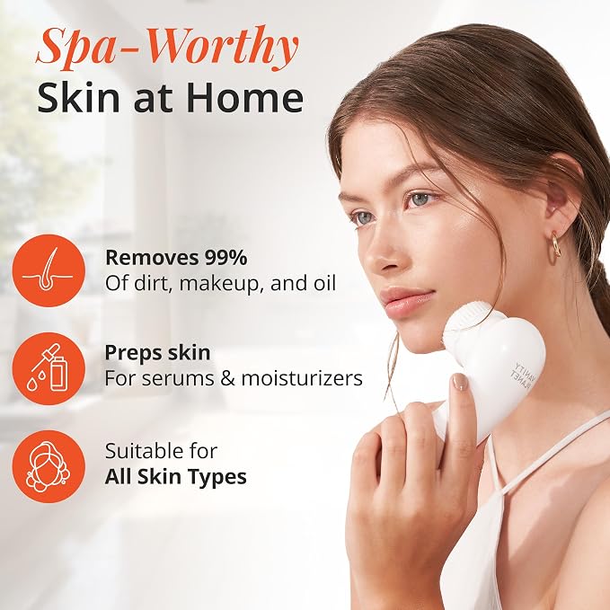 Vanity Planet Raedia Facial Cleansing Brush - Electric Facial Cleansing Brush with 4 Exfoliating Brush Heads - Waterproof, Handheld, Lightweight for Face Scrubber and Exfoliating Face - Dusty Pink | Facial Cleansing Brush with 4 Exfoliating Brush Heads...