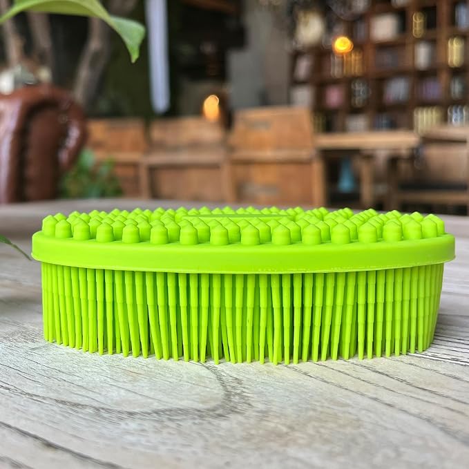 Premium Sensory Brush for Kids or Autism,Soft Silicone Body Scrubber,2 in 1 Sensory Room Occupational Therapy Sensory Brushes,Silicone Loofah,Pet Shower Brush Bath Brush Shampoo Brush(Oval-Green)
