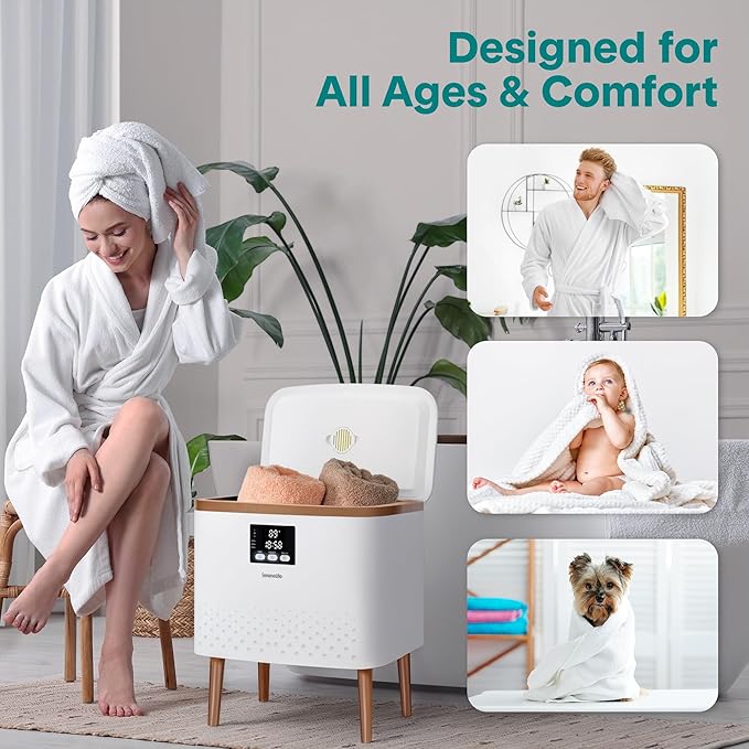 SereneLife Towel Warmer Bucket | Large Blanket Warmer with 20L Stainless Steel Tub & Single Touch Control for Home, Hotel & Spa Use | Adjustable Temp 90 to 140°F | Fits 2 Bath Towels or Robes | Gold