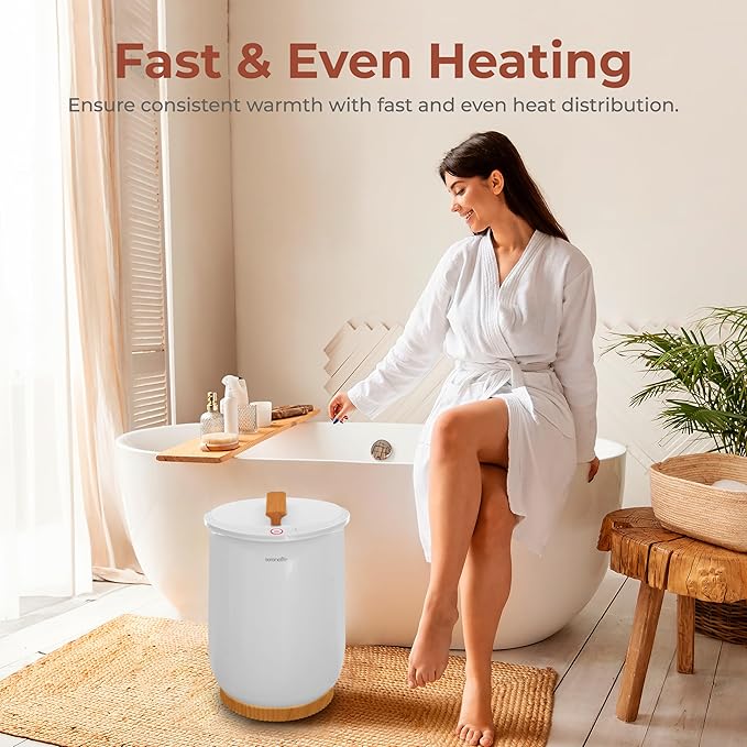 SereneLife Bucket Towel Warmers, White Large Towel Warmer for Spa and Bathroom, Luxury Towel Heater Gifts for Him & Her, Auto Shut-Off, Fits 2 large, Blankets, Bathrobes, PJ's