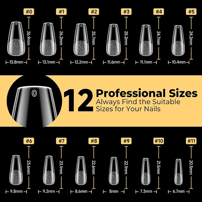 UNA GELLA 600Pcs Medium Coffin Nails Tips, Pre Etched Gel Nail Tips Coffin | Press On Nails Fake Soft Gel Nail Tips For Nail Extension Ombre Stlye Art Home DIY Salon 12 Sizes