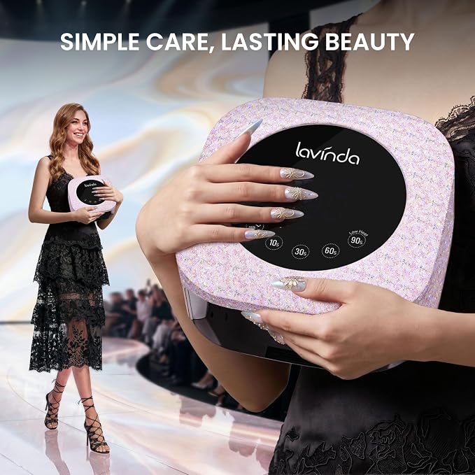 Lavinda UV Light for Gel Nails 54W, Glitter Lace Finish LED Nail Lamp with LCD Display & 4 Timer Settings, Fast Curing Nail Dryer Compatible with All Gel Polish Pink Gift for Women Girls