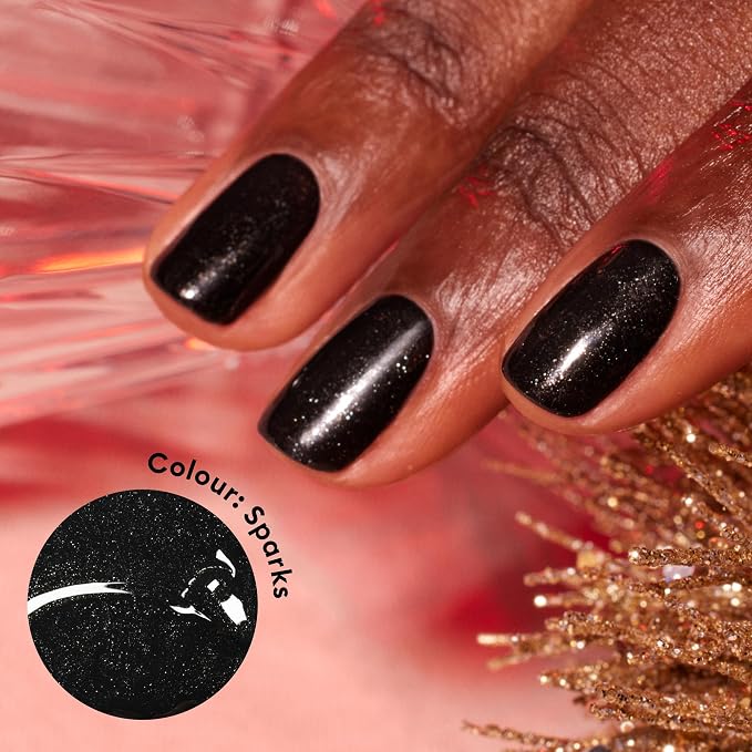Manucurist Green Flash Sparks Sparkling Black LED Gel Nail Polish | LED Gel Polish & Semi-Permanent Nail Varnish, UV Nail Lamp - 12-Free, Bio-Sourced, Vegan, Made in France, 0.5 fl oz