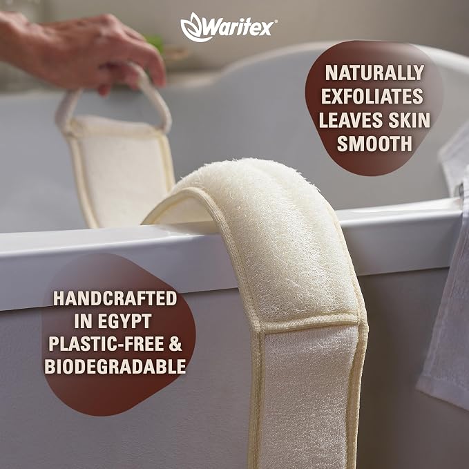 Waritex Organic Egyptian Extra-Long Loofah Exfoliating Back Scrubber | Natural Loofah Fiber Exfoliating Body Scrubber for Shower Deep Clean, Hard-to-access Body and Back Areas for Men and Women