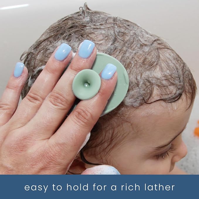 S&T INC. Cradle Cap Brush for Baby, 2 Pack, 2" x 2.5", Sage and Cream | Exfoliating and Massaging, Cleansing Brush for Baby, Silicone Bristles, Rinses Clean, Suction Cup Handle