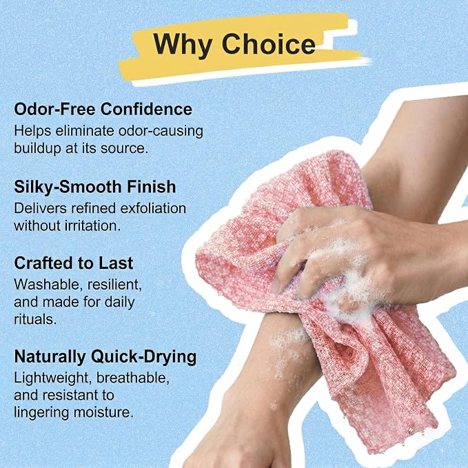 2 Pack Exfoliating Washcloth Towels - Exfoliating Body Scrubber Exfoliator, Back Scrubber for Use in Shower Bath, Japanese & Korean Scrub Wash Cloths, Loofah Lufa Sponge Washer for Women Men