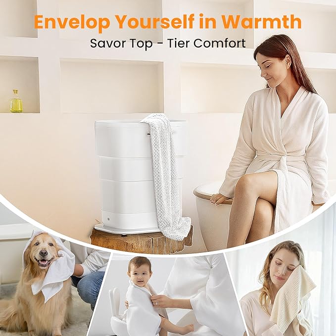 Foldable Towel Warmer 27L,Retractable Portable Towel Warmers Bucket, Time Setting & Auto Shut-Off, 3 Heat Levels with Lighting,Heats Towels/Robes/Blankets, Ideal for Bathroom (White)