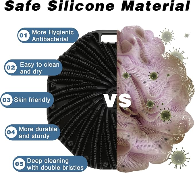 Silicone Body Scrubber, 2 PCS Exfoliating Body Scrubber, Silicone Loofah Bath Brush with Hand Strap, No-Slip Handheld Body Wash Brush Scrubber Shower Cleaning for All Skin Types(Black & Pink)