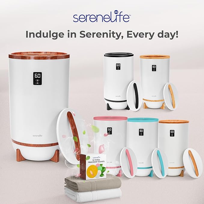 SereneLife Towel Warmer Bucket, with Customized Fragrance for Spa and Bathroom, Luxury Towel Heater Gifts for Him & Her, Auto Shut off, Fits 2 large Towels, Blankets, Bathrobes, PJ's (Cherry)