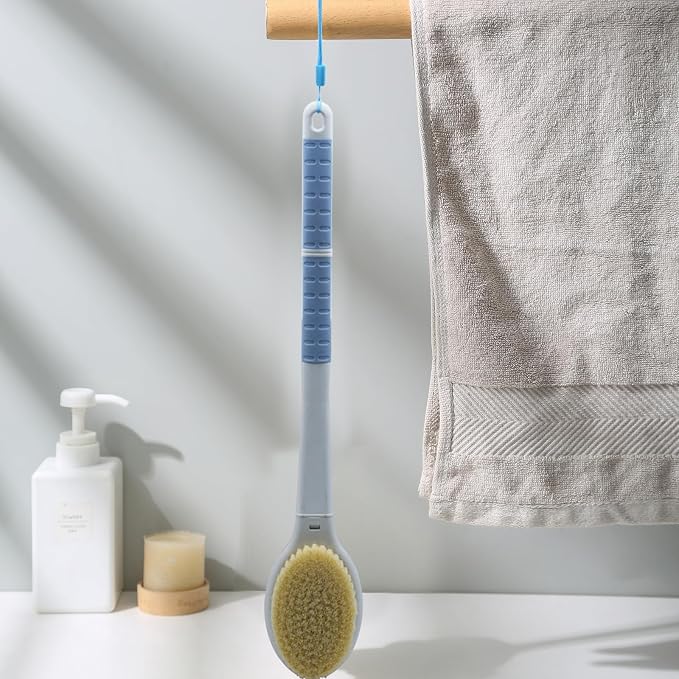 Shower Brush with Soft and Stiff Bristles, 20.5" Extended Long Handle Back Scrubber Dual-Side Bath Brush Body Exfoliator for Wet or Dry Brushing (Super Long Handle)