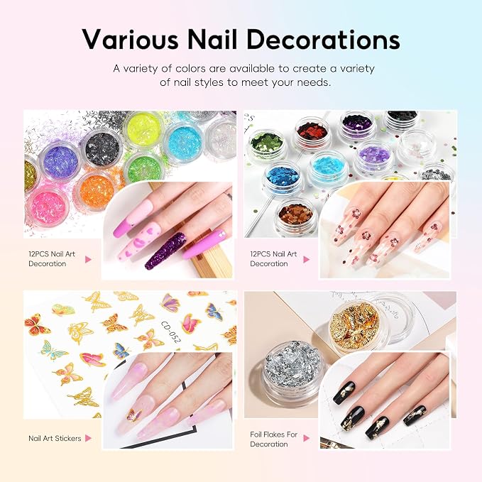 COSCELIA Acrylic Nail Kit for Beginners with Everything 4PC Gel Polish 3PC Acrylic Powder with Drill and U V Light 24 Colors Glitter Powder Complete Gel Manicure Kit Nail Stickers DIY Gifts for Women