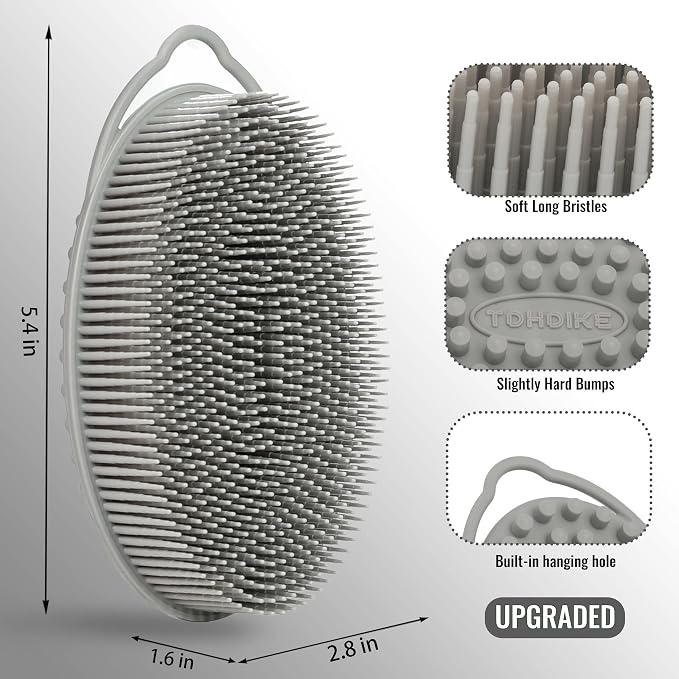 Set of 3 Silicone Body Scrubber Loofah (Black+Gray+Blue) | Soft Exfoliating Body Bath Shower Brush, Hygienic, Quick Dry, For All Skin Types