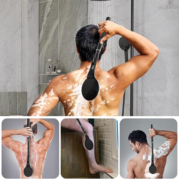 Gobiteli Back Scrubber for Shower,26" Long Handle Shower Brush for Body Exfoliator and Deep Clean,Back Brush for Shower for Men,Women and Elderly
