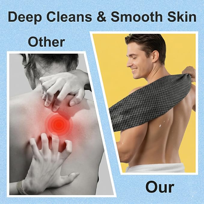 2 Pack Exfoliating Washcloth Towels - Exfoliating Body Scrubber Exfoliator, Back Scrubber for Use in Shower Bath, Japanese & Korean Scrub Wash Cloths, Loofah Lufa Sponge Washer for Women Men
