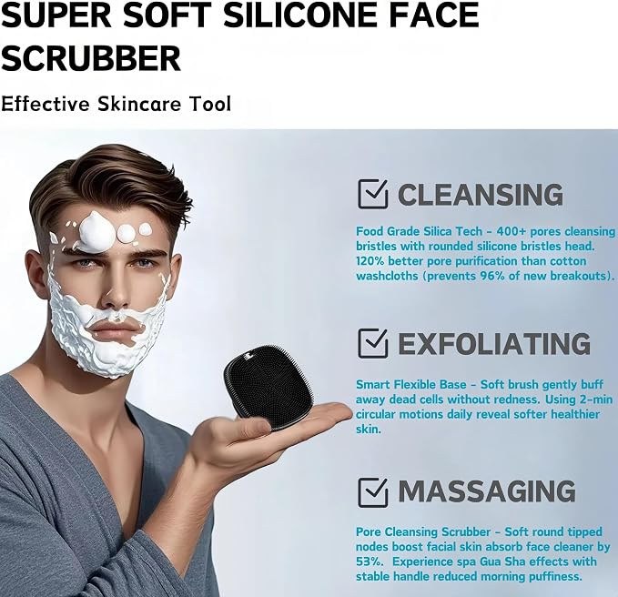 Face Scrubber, Gentle Pore Scrubber Silicone Face Exfoliating Scrubber, Face Wash Brush Manual Waterproof Cleansing Skin Care Face Scrub Wash Brushes for Men and Women