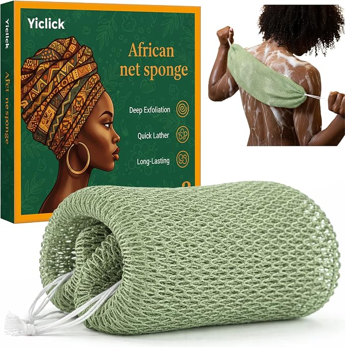 Yiclick African Net Sponge Authentic with Knots - Exfoliating Washcloth Towel, Back Scrubber for Shower Bath, Exfoliating Body Scrubber Exfoliator, African Rags Wash Cloth Loofah Lufa Sponge