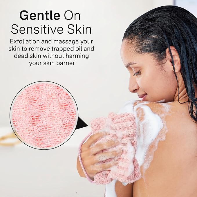Yiclick Dual-Textured Exfoliating Washcloth Towel - Back Scrubber for Use in Shower Bath, Exfoliating Body Scrubber Exfoliator, Japanese Exfoliate Loofah Lufa Sponge Wash Cloth for Women Men