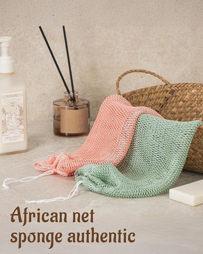 Yiclick African Net Sponge Authentic with Knots 2 Pack - Exfoliating Washcloth Towel, Back Scrubber for Shower Bath, Exfoliating Body Scrubber Exfoliator, African Rags Wash Cloth Loofah Lufa Sponge