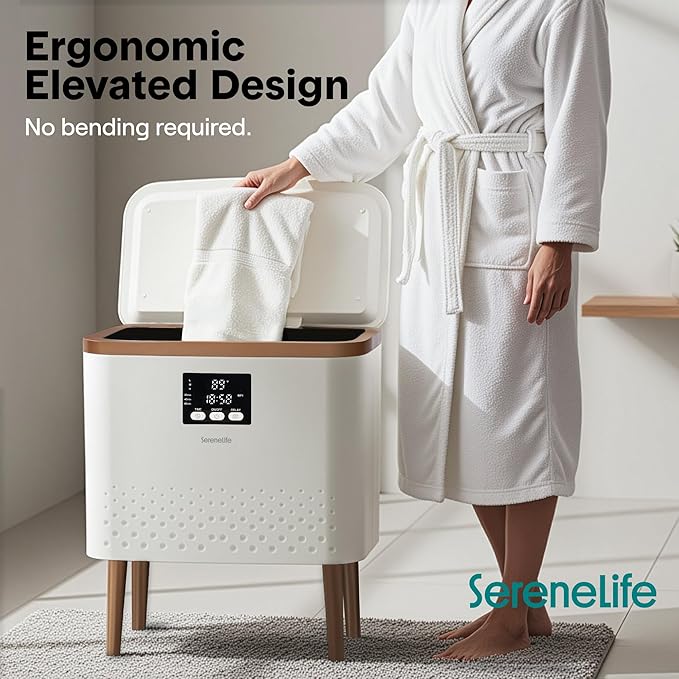 SereneLife Towel Warmer Bucket for Bathroom | WiFi App and Single-Touch Control | Fits 2 Large Bath Towels or Blanket | Auto Shut-Off | Home & Spa Use with Stainless Steel Tub | Rose Gold