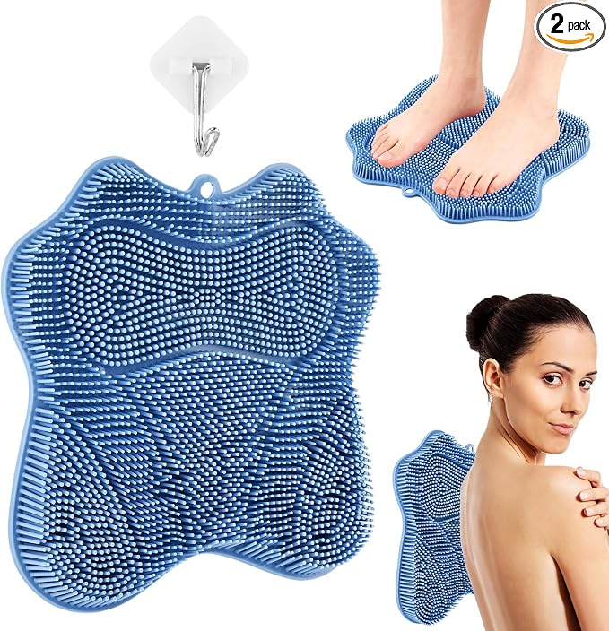 Show Foot Scrubber Mat & Silicone Back Scrubber with Suction Cups, 3 Brush Designs for Deep Cleaning Shower, Foot Brush for Shower, Deep Exfoliation