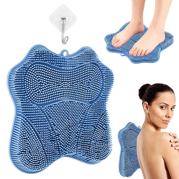 Silicone Shower Foot Scrubber Mat, 3 Brush Design, 11.8 x 11 in | Foot Scrubber Mat with Suction Cups helps Clean, Exfoliate, and Massage Feet in the Shower.Wall-Mounted or Floor Use
