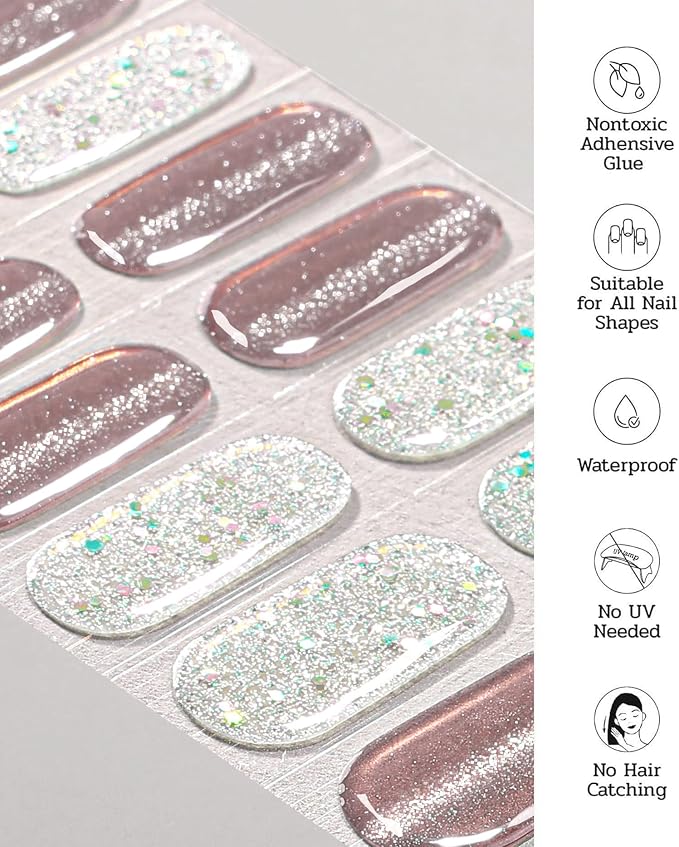 Nail Polish Strips - No UV Lamp Needed (Silver Moon Haze) | 22 Pcs Salon Quality Gel Nail Stickers - Long Lasting Wraps Easy Application and Removal