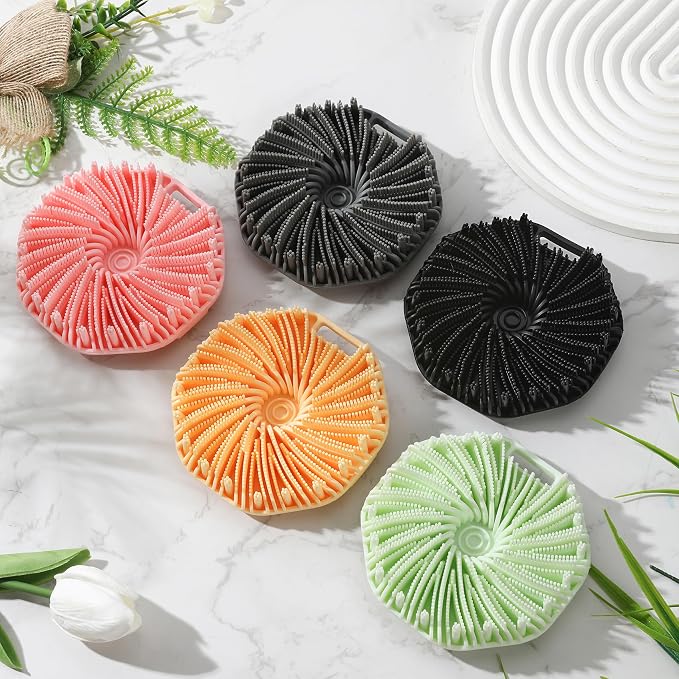 Silicone Body Scrubber, 2 PCS Exfoliating Body Scrubber, Silicone Loofah Bath Brush with Hand Strap, No-Slip Handheld Body Wash Brush Body Scrubbers Shower Cleaning for All Skin Types (Black & Grey)