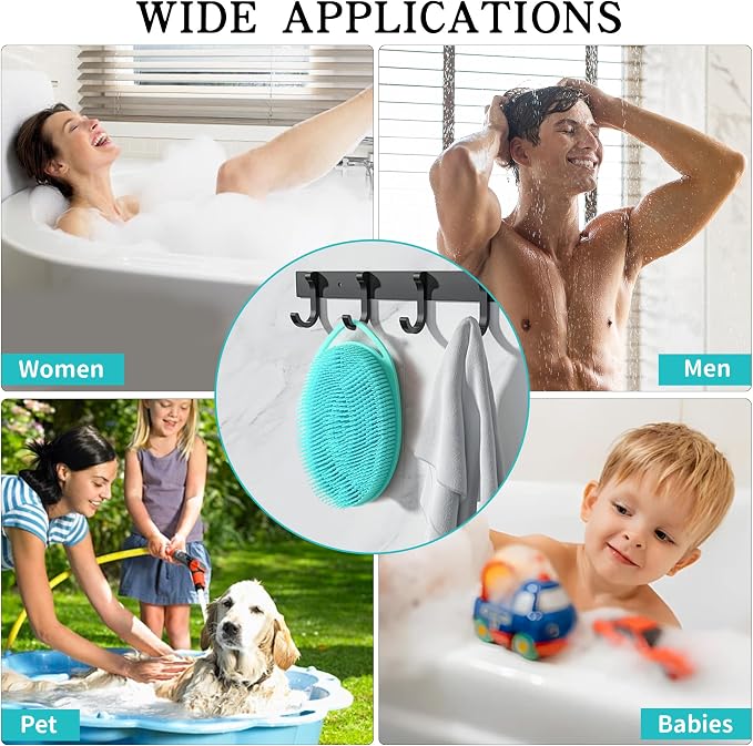 2 Pack Silicone Body Scrubber for Shower, Soft & Gentle Loofah Alternative for Sensitive Skin, Quick-Drying & Hygienic Body Wash Scrubber Brush for Women, Men & Kids (Blue & Green)
