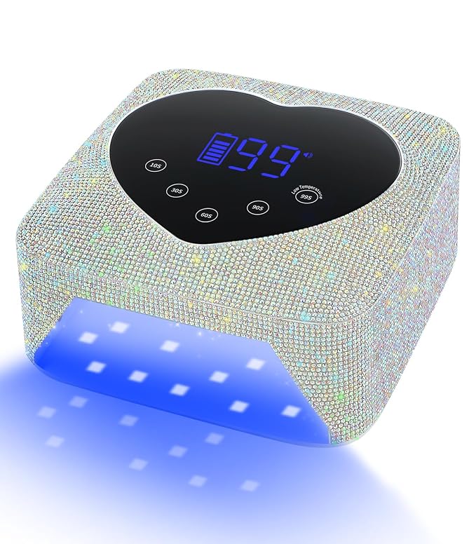 HUGMAPLE Cordless UV Nail Lamp 72W，Rechargeable Diamond LED Nail Dryer | Fast Nail Light Curing Lamp for All gel nails with 5 Timer Setting, Touch Control & Auto Sensor for Salon & Home