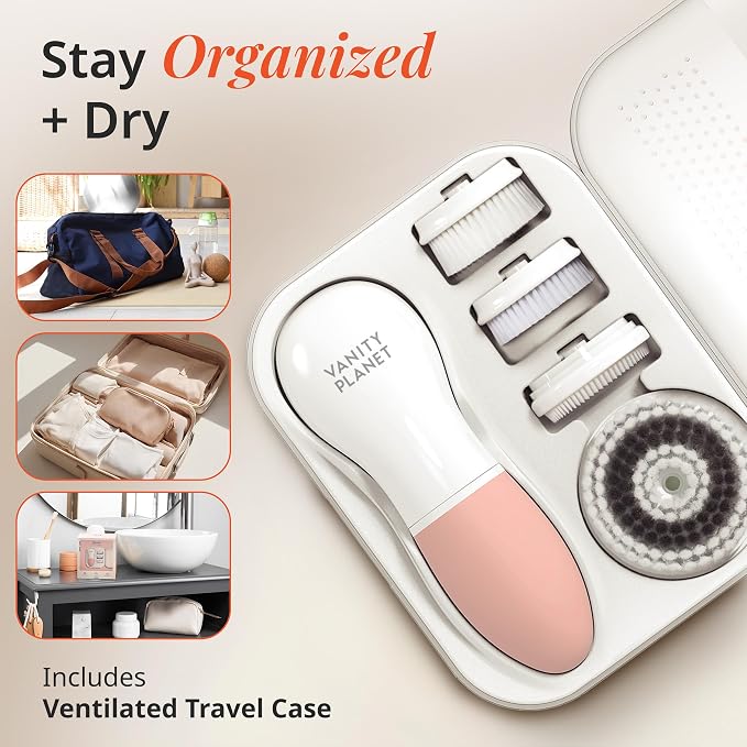 Vanity Planet Raedia Facial Cleansing Brush - Electric Facial Cleansing Brush with 4 Exfoliating Brush Heads - Waterproof, Handheld, Lightweight for Face Scrubber and Exfoliating Face - Dusty Pink | Facial Cleansing Brush with 4 Exfoliating Brush Heads...