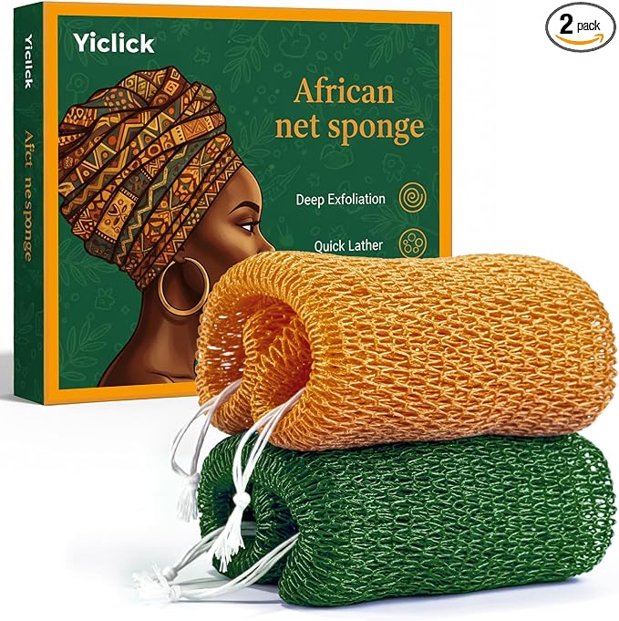 Yiclick African Net Sponge Authentic with Knots 2 Pack - Exfoliating Washcloth Towel, Back Scrubber for Shower Bath, Exfoliating Body Scrubber Exfoliator, African Rags Wash Cloth Loofah Lufa Sponge