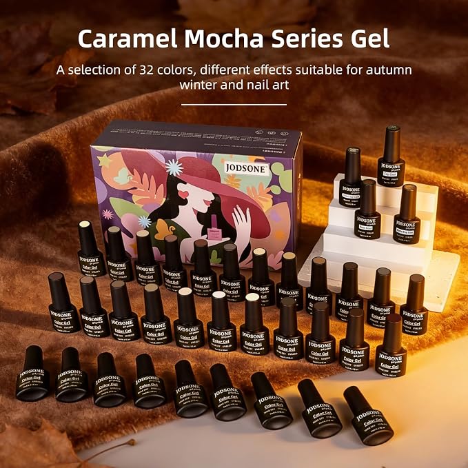 JODSONE Gel Nail Polish Set 32 Colors Nude Brown Gel Polish Set for Salon at Home DIY Nail Art