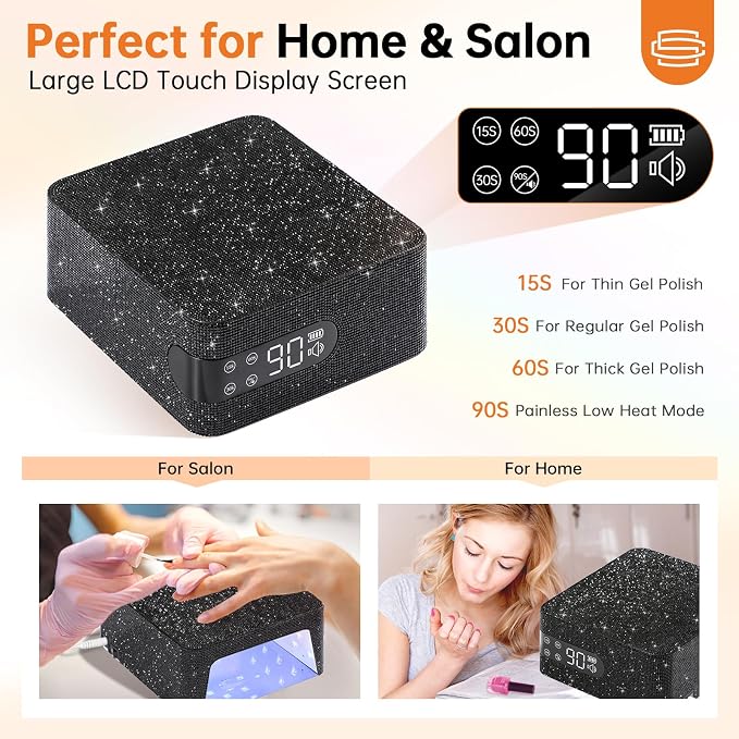96W UV Nail Lamp, Plug-in Nail Dryer | UV Light for Nails with 4 Timer Setting, Touch Control & Auto Sensor, Fast Curing Lamp for Gel Polish Manicure Salon & Home