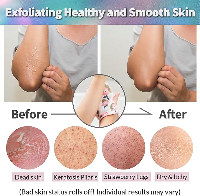 Deep Exfoliating Glove for Shower 2PCS: 1 Double-Sided Mitt, 1 Extra Long Exfoliating Washcloth - Extreme Body & Back Scrubber for Shower, Massage Scrub Exfoliator & Bath Loofah Sponge (Pink)