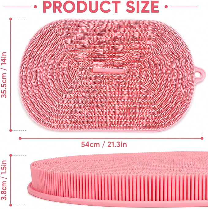 21.3" Silicone Foot & Back Scrubber Mat, Non-Slip Suction Cups Pink | Strong Suction Cups, Large, Silicone, Easy-Clean, Hangable,Perfect for pregnant women, seniors, anyone with limited mobility