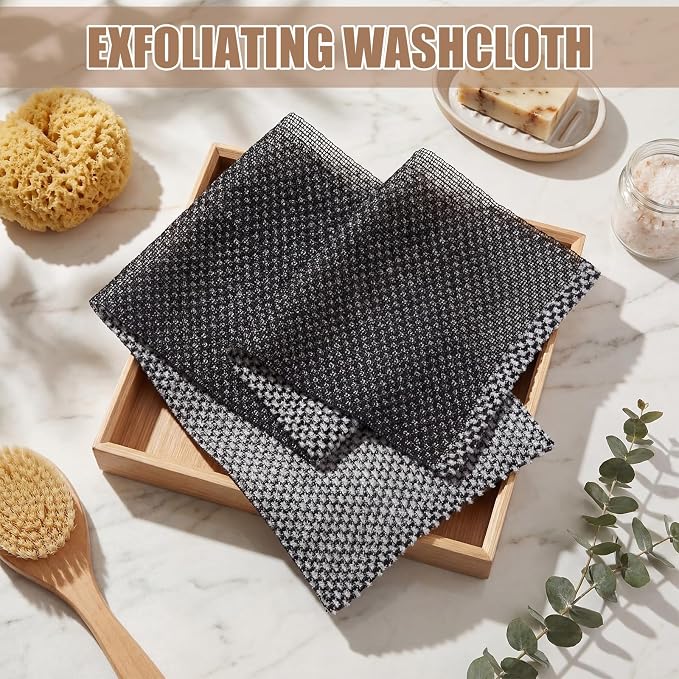 Mindsoft 1 Pcs Exfoliating Shower Towel Premium Scrub Wash Cloth for Body Face 2-in-1 Shower Towel for Smooth Skin Exfoliating Washcloth with 2 Sides for All Skin Types for Women Men (Black)