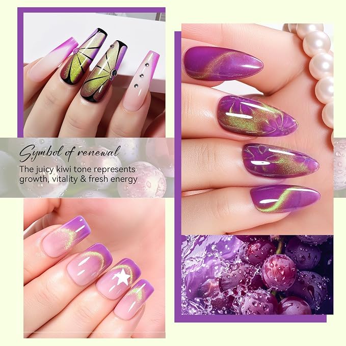 Makartt Cat Eye Gel Nail Polish - 10ml 3D Holographic Glitter Cateye Gel Polish with Magnet, Noble Purple, Long-Lasting UV/LED Soak Off for Salon & DIY - Lady Finger Grape