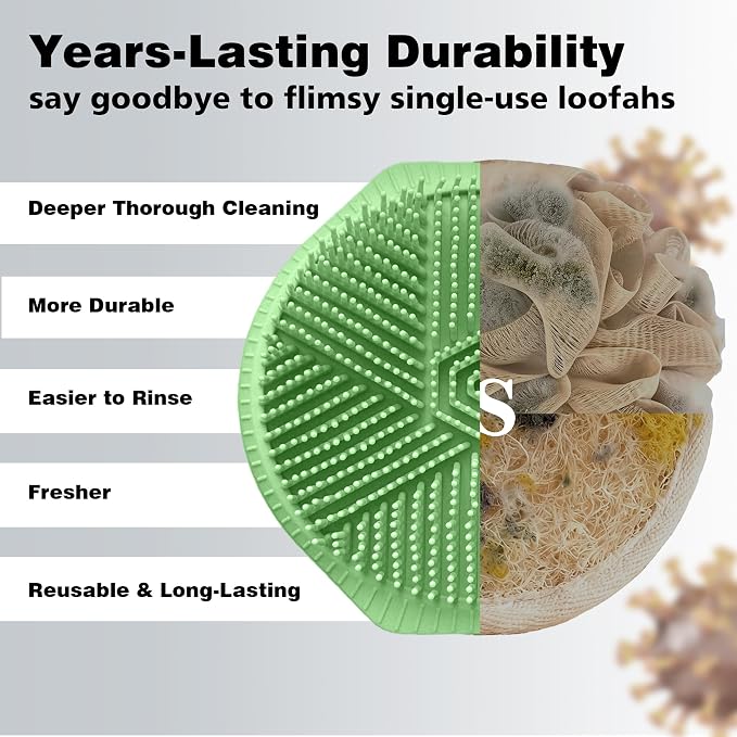 Silicone Body Scrubber for Men Women, Dual-Sided Bath Brushes Gentle Exfoliating Body Scrubber Scalp Massager for Deep Cleansing, Soft Silicone Loofah Body Washing Brushes (Gray+Green)