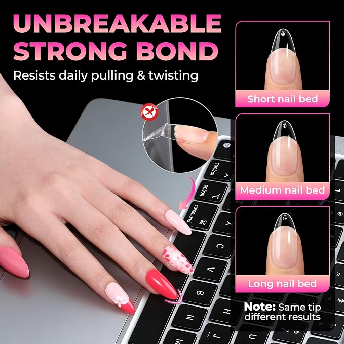 UNA GELLA 510Pcs Almond Gel Nail Tips 15 Sizes Pre-Etched Full Cover | Almond Clear Press on Nails Acrylic False No C Curve Nail Tips for Press on Nail Extensions Home DIY Salon