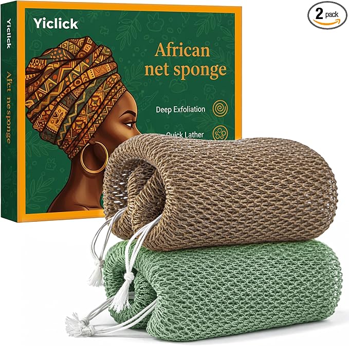 Yiclick African Net Sponge Authentic with Knots 2 Pack - Exfoliating Washcloth Towel, Back Scrubber for Shower Bath, Exfoliating Body Scrubber Exfoliator, African Rags Wash Cloth Loofah Lufa Sponge