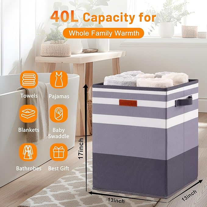 Foldable 40L Large Towel Warmer Bucket，360° Even Heating SPA Towel Warmers for Bathroom, Fast Heating with 4 Modes & 30/60/90 Min Presets & Auto Shut-Off, Gift Box