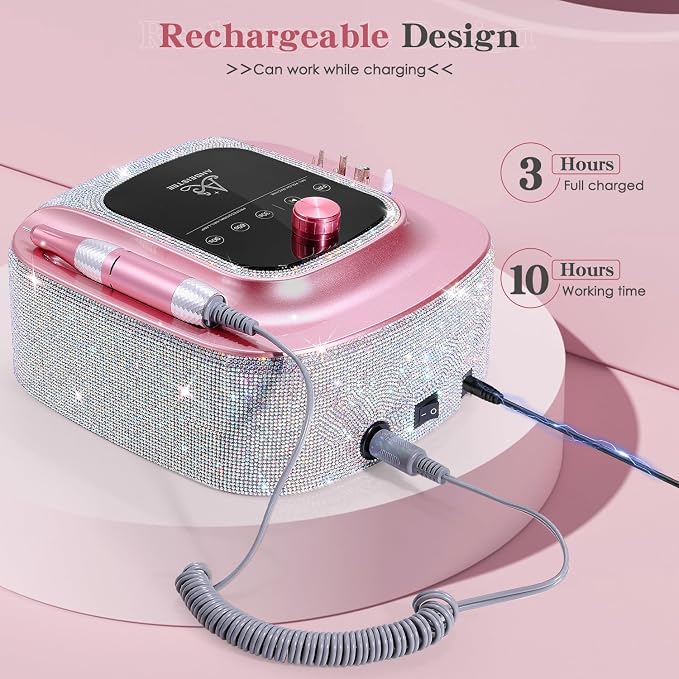 2-in-1 Nail Drill & UV LED Nail Lamp, Professional Rechargeable 45000 RPM Electric Nail Drill Machine, Nail Grinder, Fast Nails Dryer Curing Lamp, Designed for Salon, Home