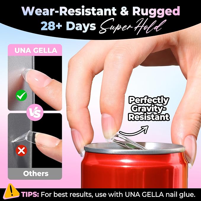 UNA GELLA Oval Gel Nail Tips Short 15 Sizes Full Cover Pre-Etched 300PCS | Easy DIY Salon Oval Almond Press On Nails, Snug Fit & Long-Lasting Hold for Daily Wear, Home DIY Salon