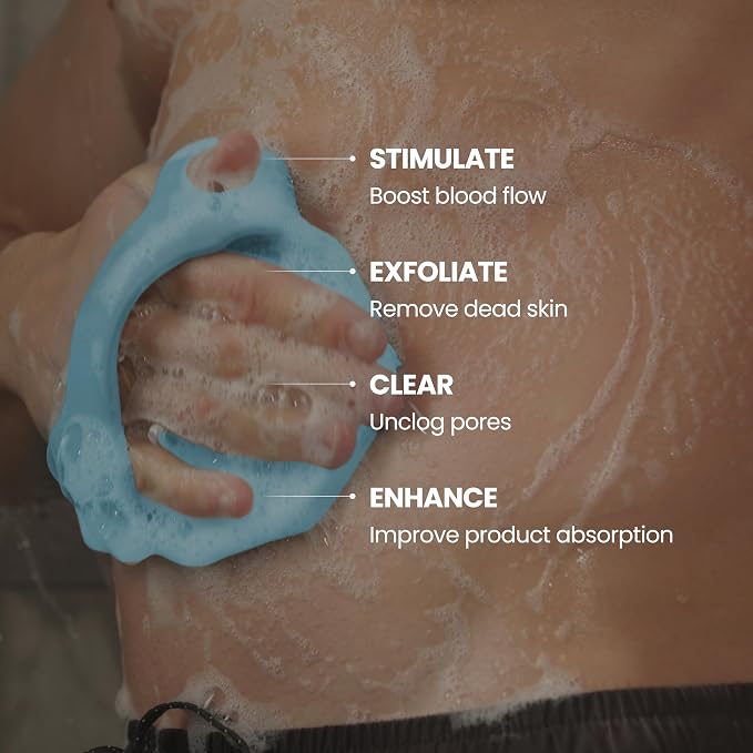 Silicone Shower Body Scrubber, Exfoliating Loofah Alternative - Sky Blue | Exfoliating loofah alternative, zinc & silver-infused silicone, hygienic, gentle for sensitive skin, durable & long-lasting