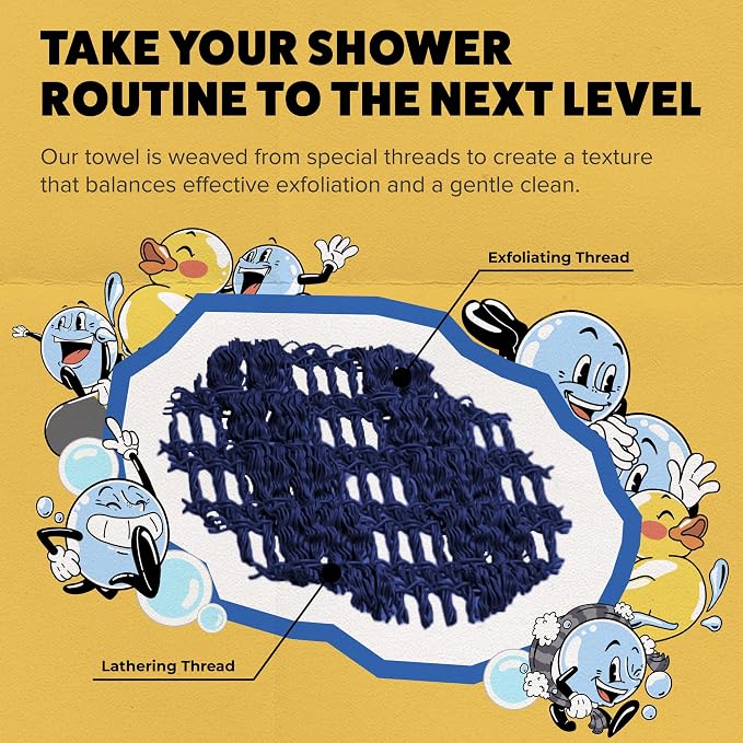 GOSHI Exfoliating Shower Towel - Long Body Scrubber, Blue | For back acne, KP & smooth skin, durable quick dry nylon washcloth, ethically crafted in Gunma, Japan