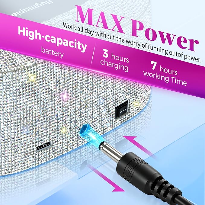 HUGMAPLE Cordless UV LED Nail Lamp, 72W Diamond Rechargeable Nail Dryer | With Sparkling Silver Diamond,Fast Curing Light for Gel Nails,4 Timer Settings, Mirror Base, Touch Control for Salon & Home