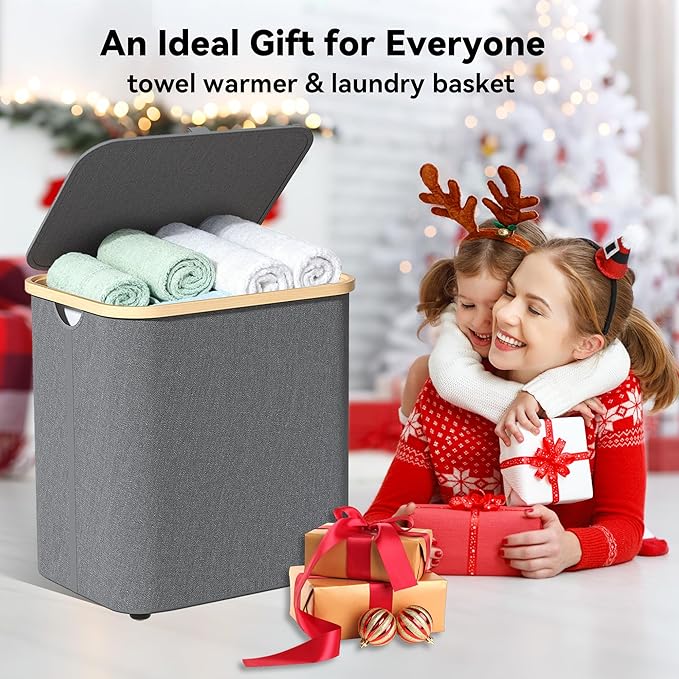35L Large Towel Warmer/46L Laundry Basket, 2-in-1 Innovative Design, Foldable Towel Warmer for Bathroom, Large Heated Blankets Warmers, Auto Shut Off, Fits Up to 3 Oversized 40"X70" Towels, Ideal Gift