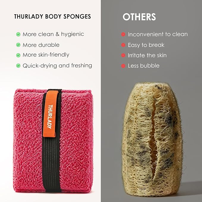Exfoliating Body Scrubber, Rough Body Scrubber Exfoliator, 2 Pack | Large Exfoliating Bath Shower Sponge, Loofah for Women, Deep Cleansing for Smooth Skin, Reusable & Long-lasting, Rose