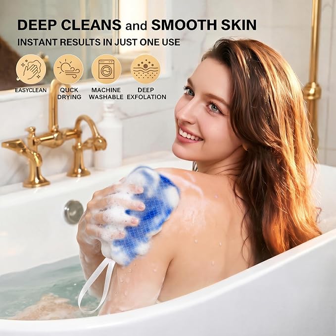 African Net Sponge Authentic, 3 Pieces Loofah Alternative Exfoliating Sponge, Deep Cleansing Body Scrubber, Shower Loofah Sponge for Body & Face,Travel Portable Bath Sponge(Blue,Purple,Grey)